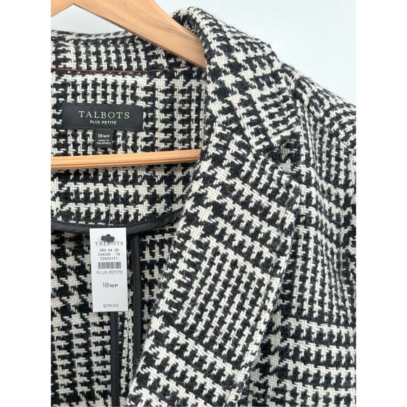 Talbots Jacket Blazer‎ Women 12 Houndstooth Cream Off White Dark Navy Blue Wool - Picture 8 of 15